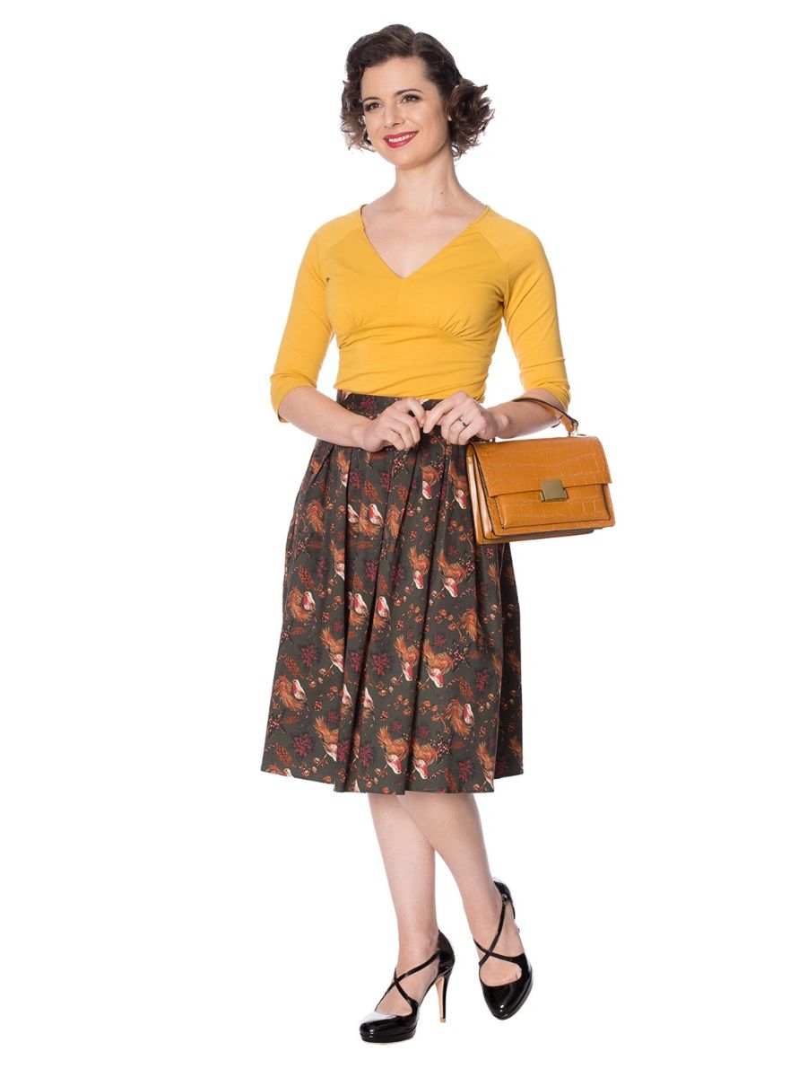 Banned Retro Cute & Classic Vintage V-Neck Jersey Top Mustard Yellow