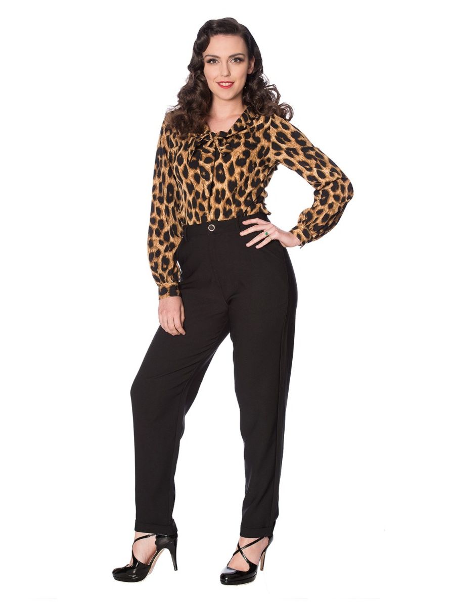 Banned Retro 1950's Leopard Lady Vintage Rockabilly Puff Sleeve Blouse