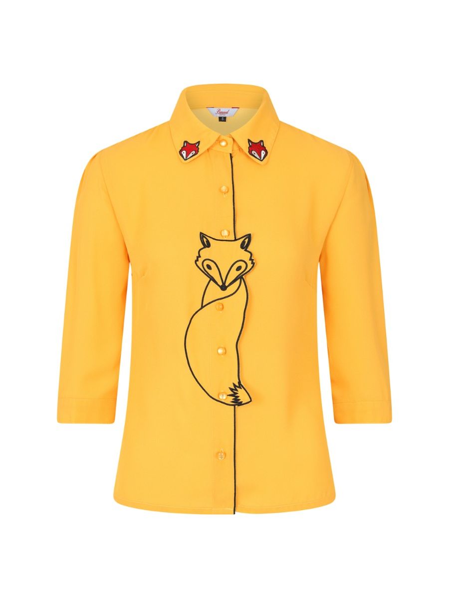 Banned Retro 1950's Foxy Thelma Blouse Mustard Yellow
