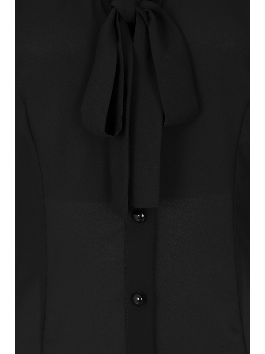 Banned Retro 1950's Perfect Pussy Bow Vintage Bell Sleeve Blouse Black