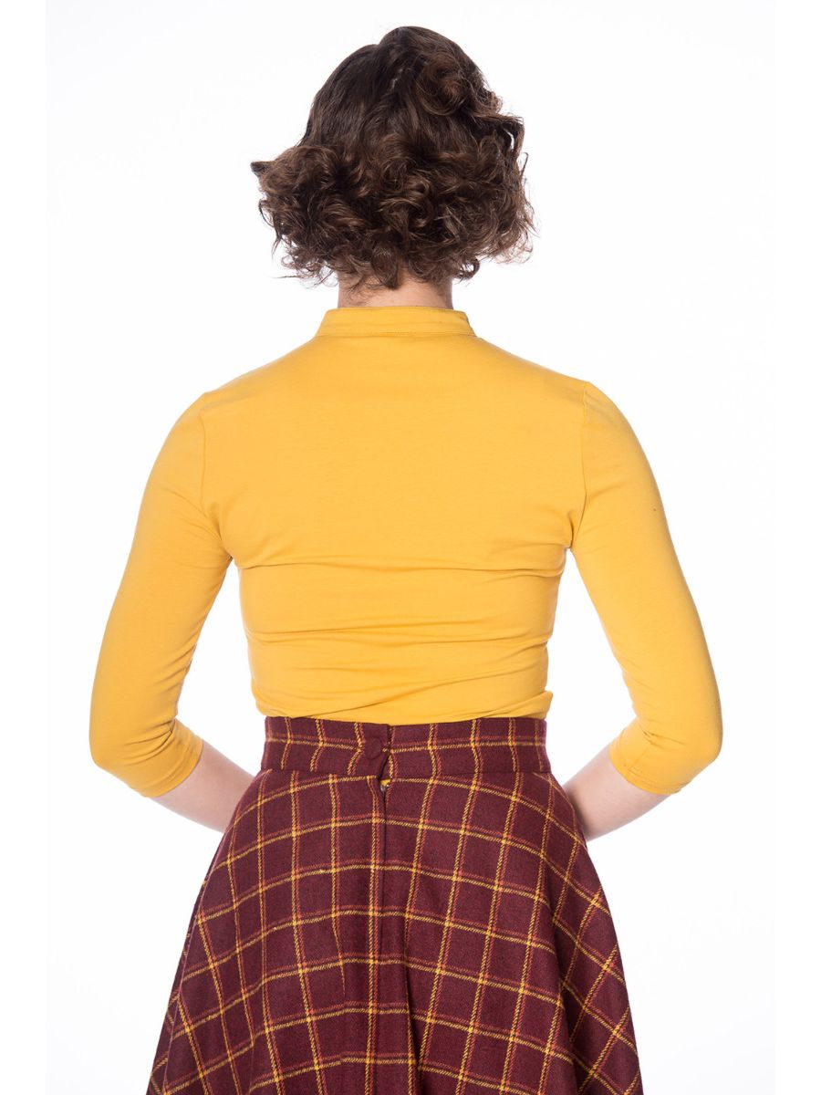 Banned Retro 1930's Emily Peek A Boo Mandarin Collar Keyhole Vintage Top Mustard