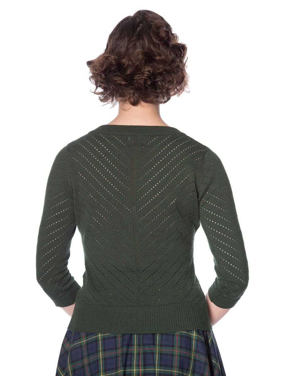 Banned Retro Charlie Chevron Perforated Vintage Knit Top Green