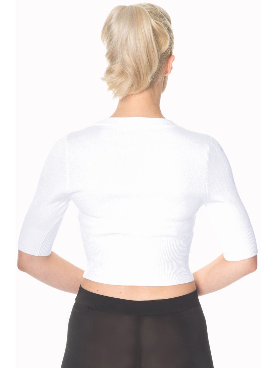 Banned Retro 1950's Overload V-Neck Cropped Vintage Cardigan Snow White