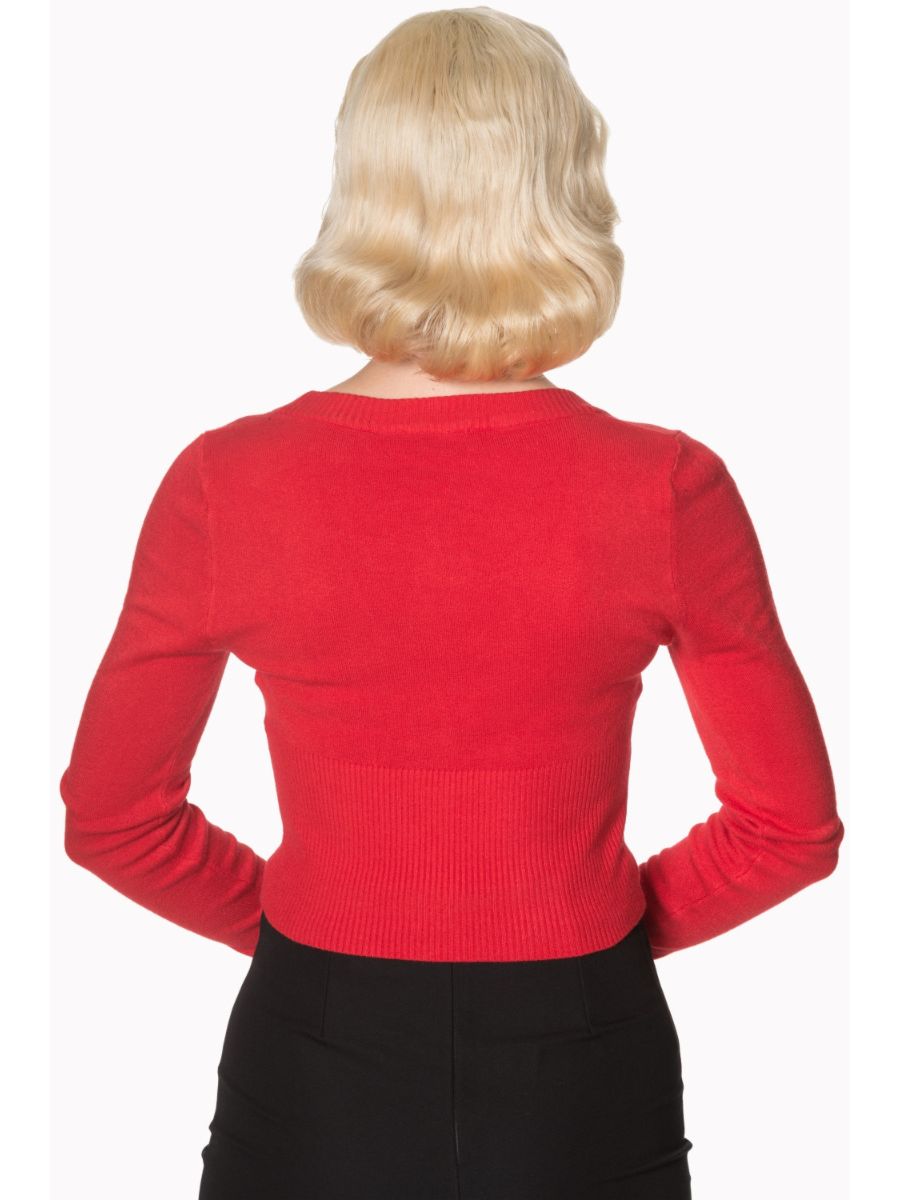 Banned Retro 1950's Let's Go Dancing V-Neck Long Sleeve Cardigan Red