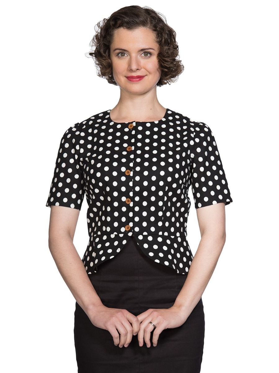 Banned Retro 1950's Spotlight Vintage Polka Dot Peplum Blouse Black
