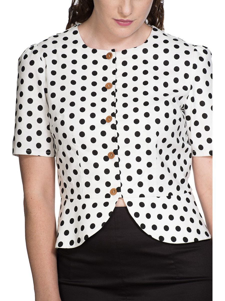 Banned Retro 1950's Spotlight Vintage Polka Dot Peplum Blouse White