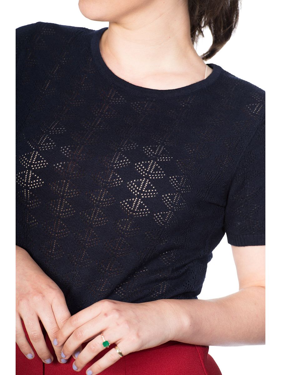 Banned Retro 1950's Nautical Pointelle Perforated Vintage Ruby Knit Top Black