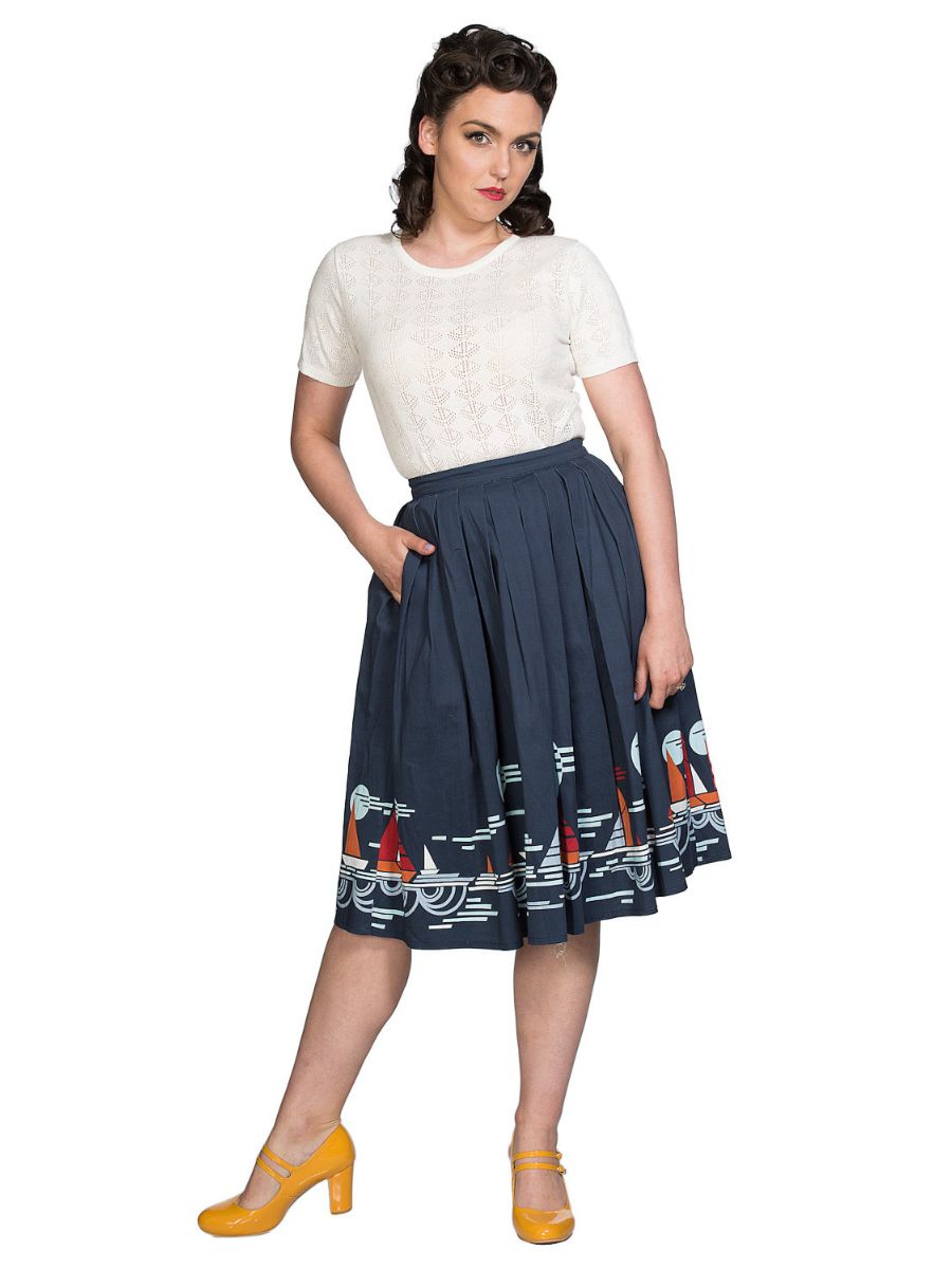Banned Retro 1950's Nautical Pointelle Perforated Vintage Ruby Knit Top Cream