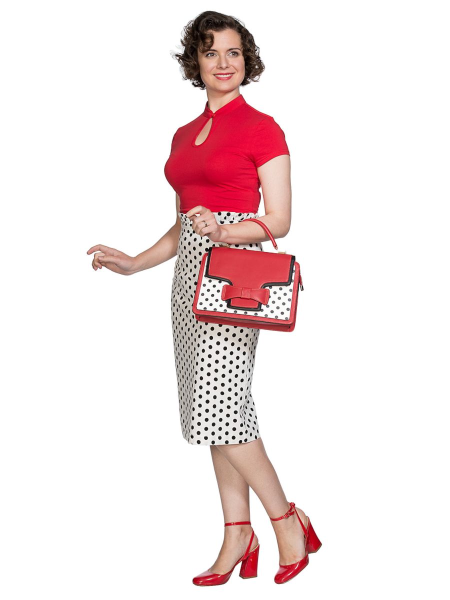 MANDARIN COLLAR TOP Red