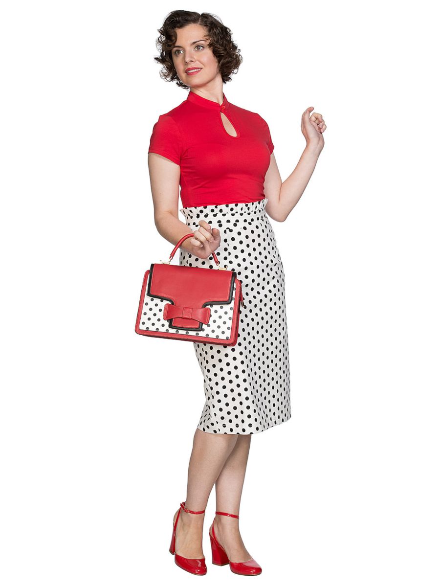 MANDARIN COLLAR TOP Red