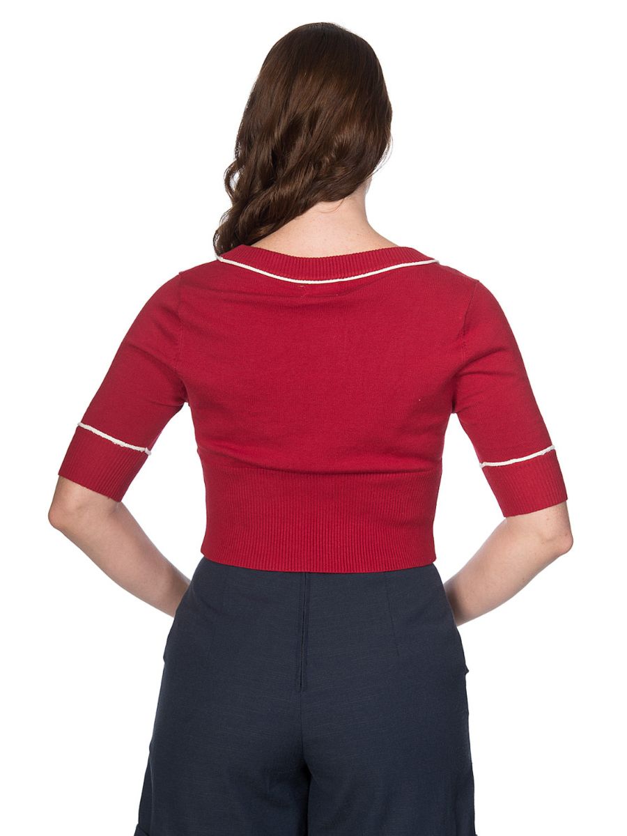 Banned Retro 1950's Summer Set Sail Cropped Knit Nautical Vintage Cardigan Red