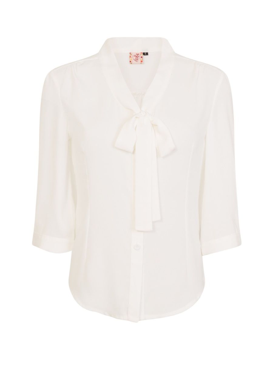 Banned Retro 1950's Perfect Pussy Bow Vintage Bell Sleeve Blouse White