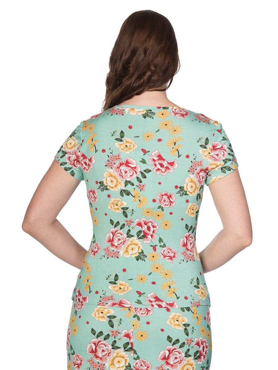 Banned Retro Oriental Bloom Floral Vintage T-Shirt Mint