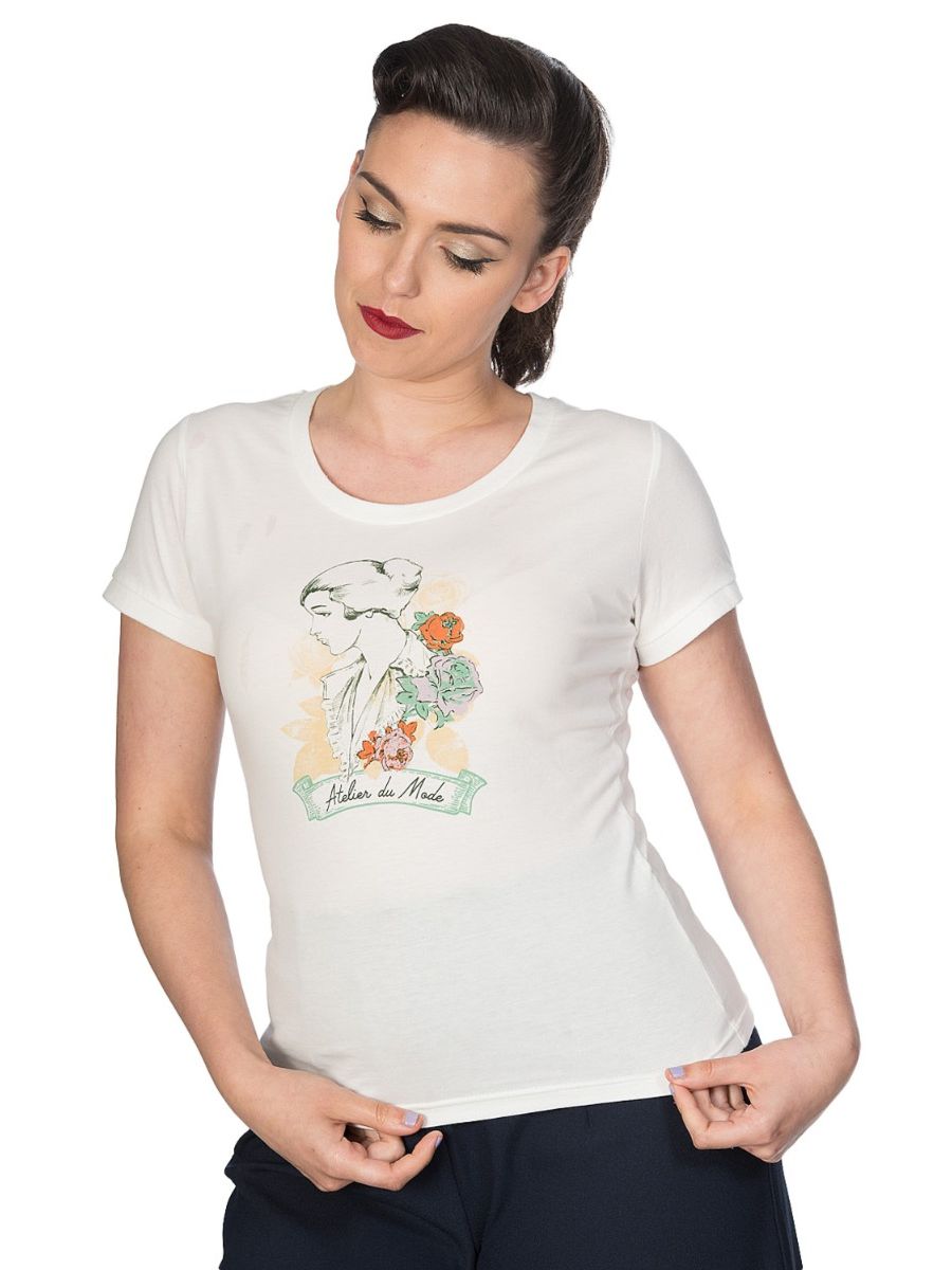 Banned Retro Floral Lady Didi Crew Neck Vintage T-Shirt White