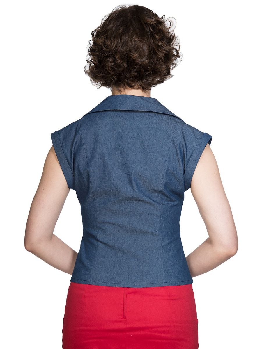 Banned Retro 1950's Sweet Sail Denim Rita Vintage Blouse Blue