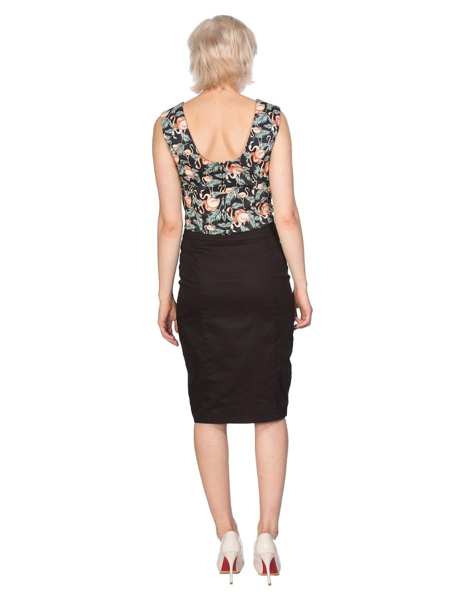 Banned Retro Flamingo Honnie Crop Tank Top Black