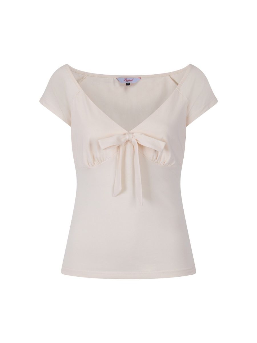 Banned Retro 1950's Bow Wow V-Neck Vintage Top Cream