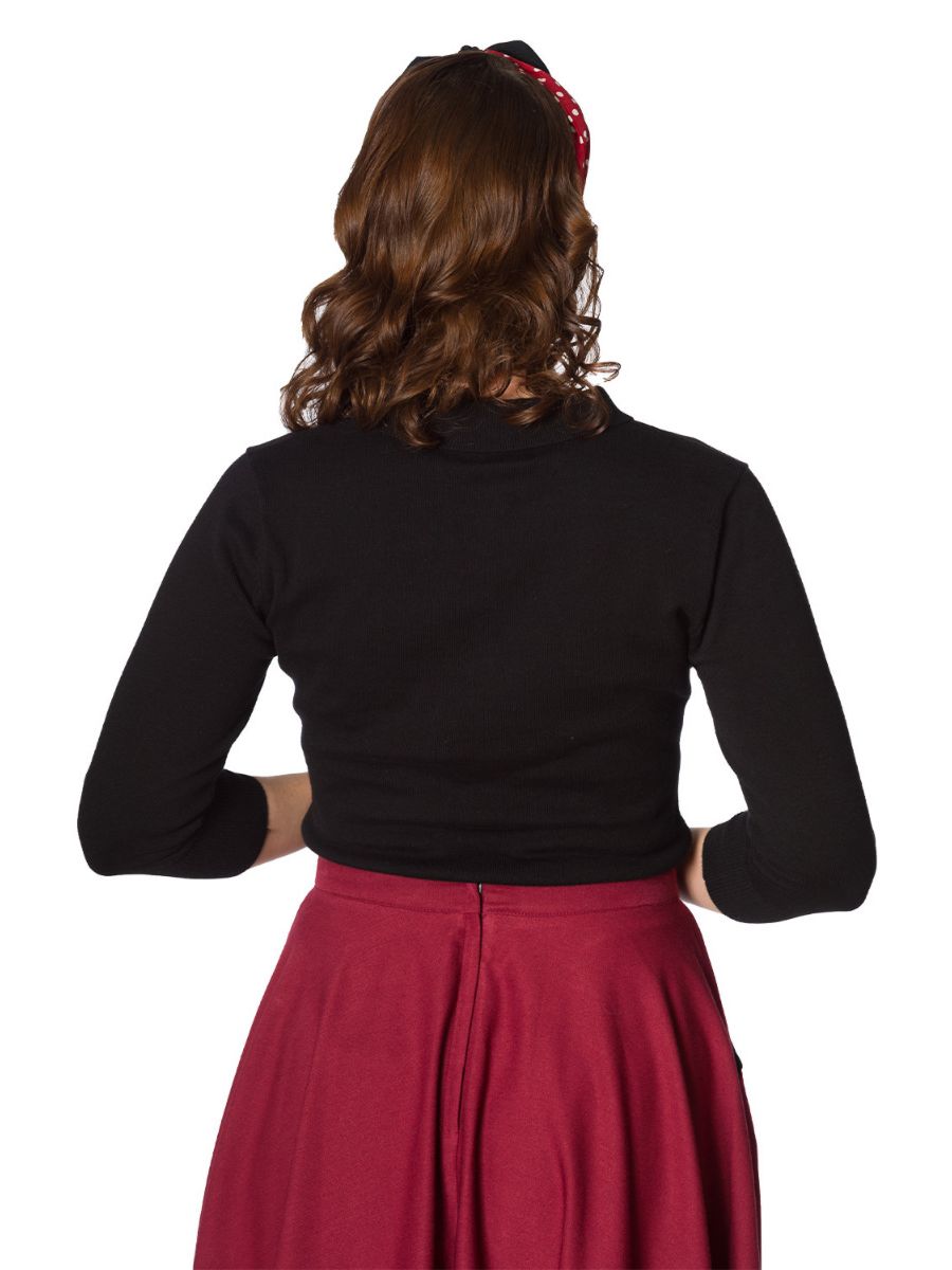 Banned Retro 1950's Audry Button Polo Knit Vintage Top Black