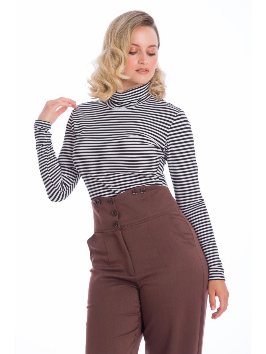 Banned Retro Winter Stripe Jersey Turtle Neck Long Sleeve Vintage Top Black White