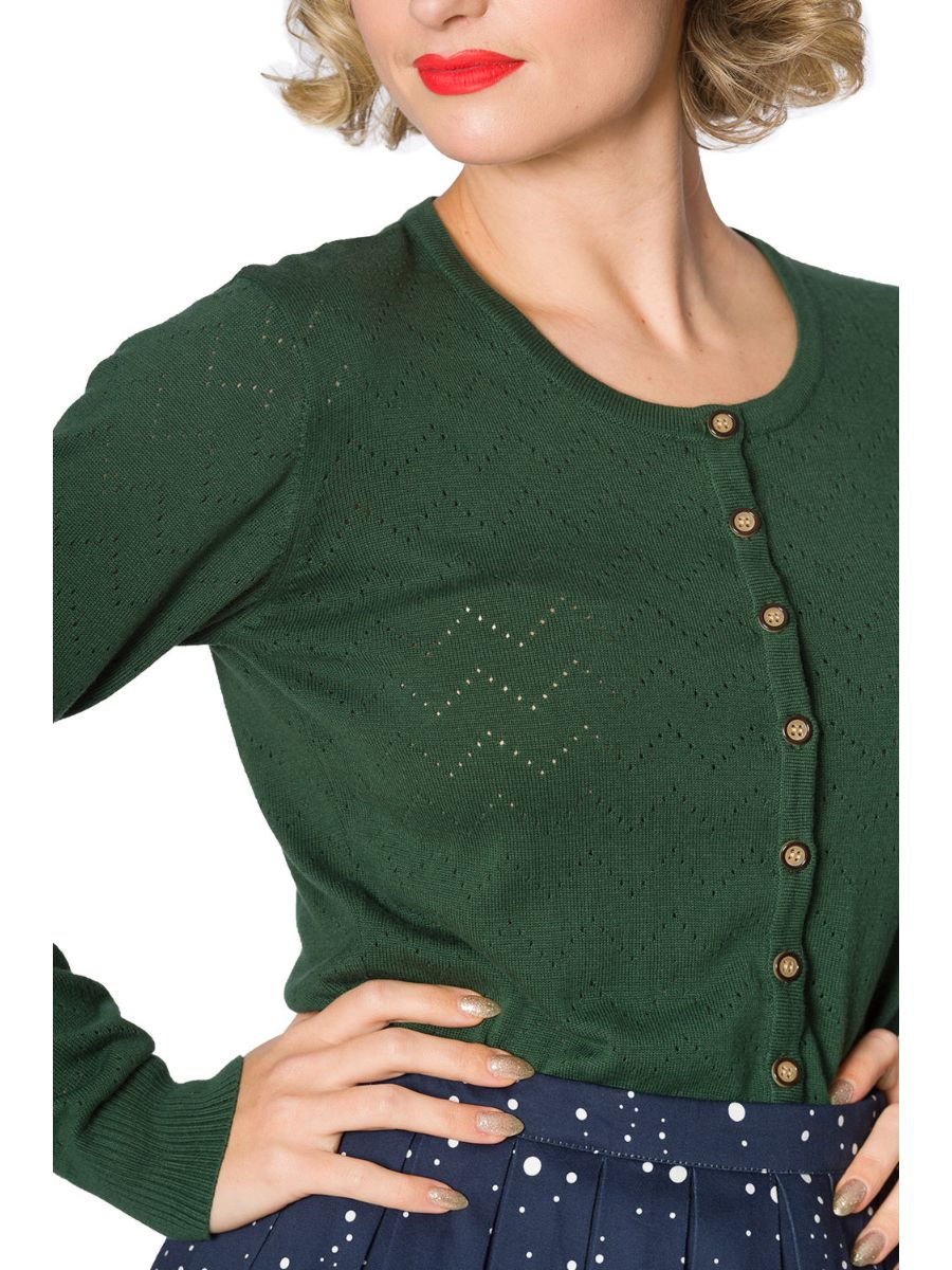Banned Retro 1950's Pointelle Vintage Mara Knit Cardigan Green