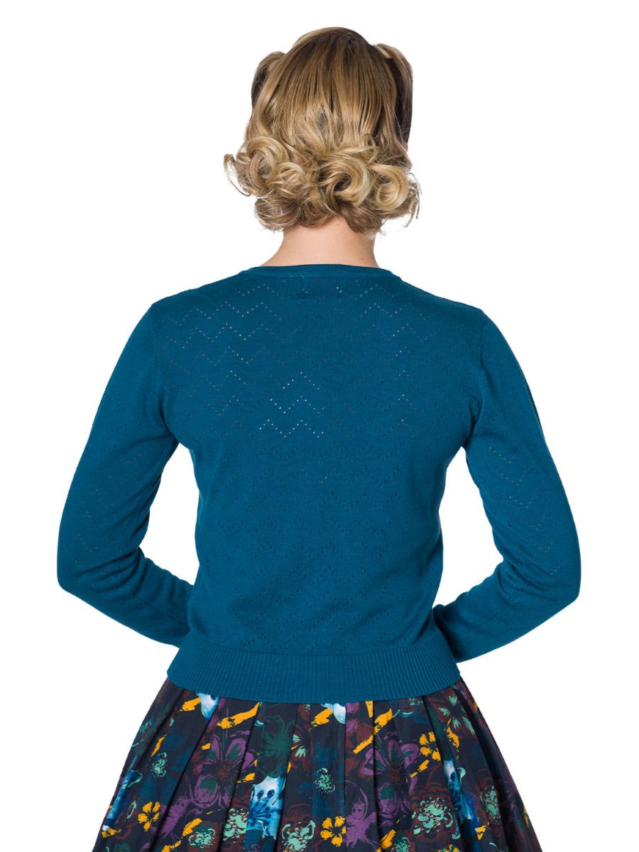 Banned Retro 1950's Pointelle Vintage Mara Knit Cardigan Blue