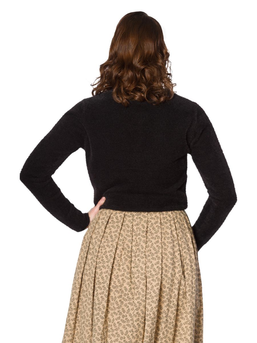 Banned Retro 1950's The Cozy Vintage Mara Faux Fur Cardigan Black