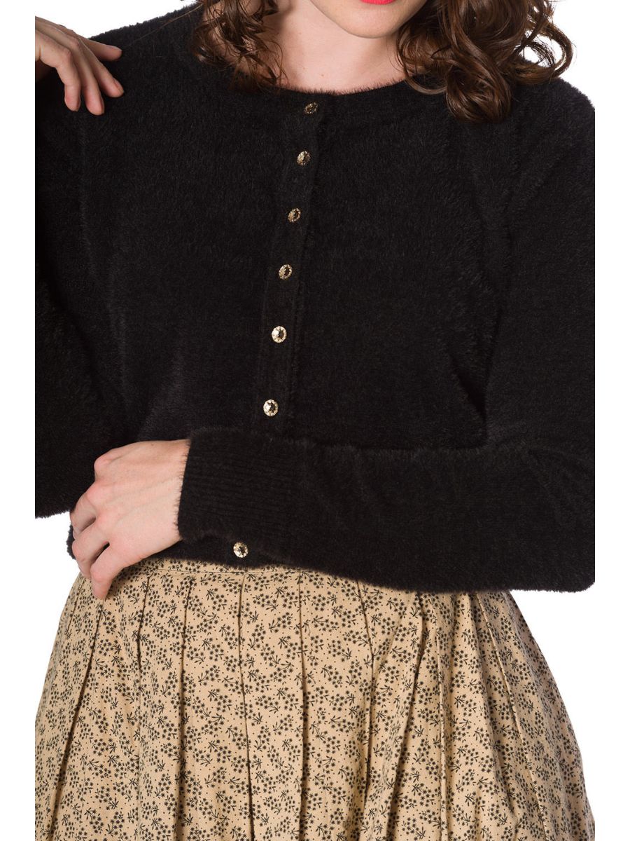 Banned Retro 1950's The Cozy Vintage Mara Faux Fur Cardigan Black