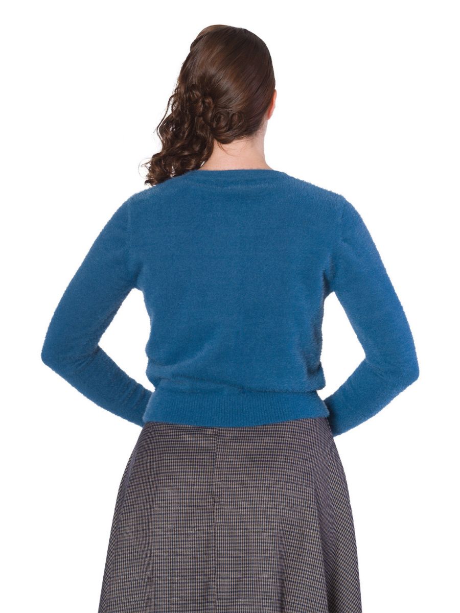 Banned Retro 1950's The Cozy Vintage Mara Faux Fur Cardigan Turquoise