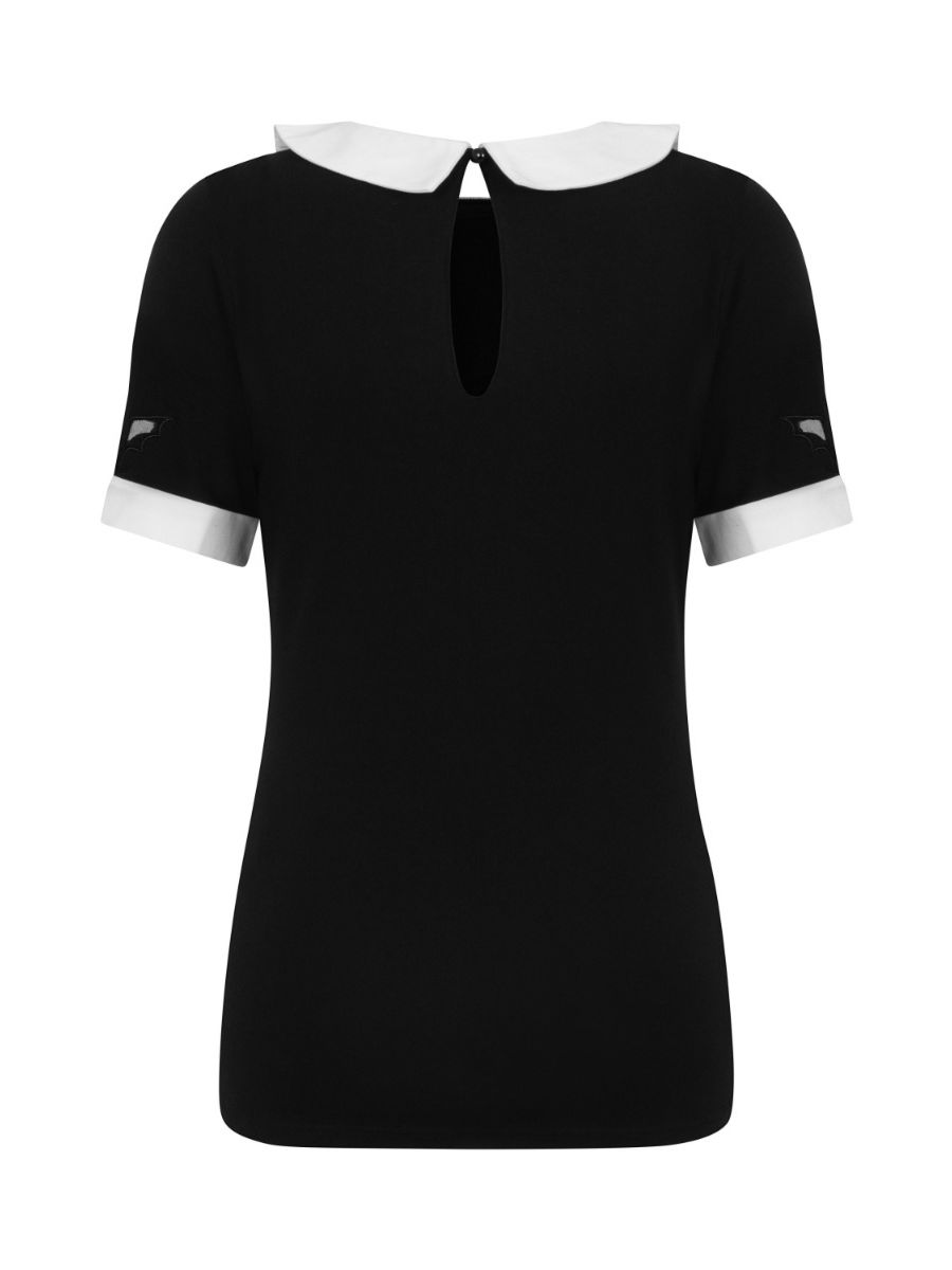 Banned Alternative Bat Beware Peter Pan Collar Mesh Keyhole Top Black