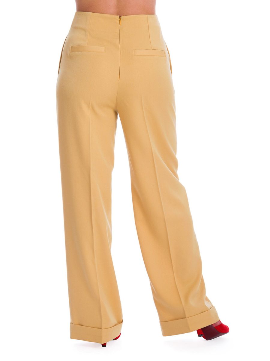Banned Retro 1950's Adventures Ahead Button Vintage Elizabeth Wide Leg Trouser Mustard Yellow
