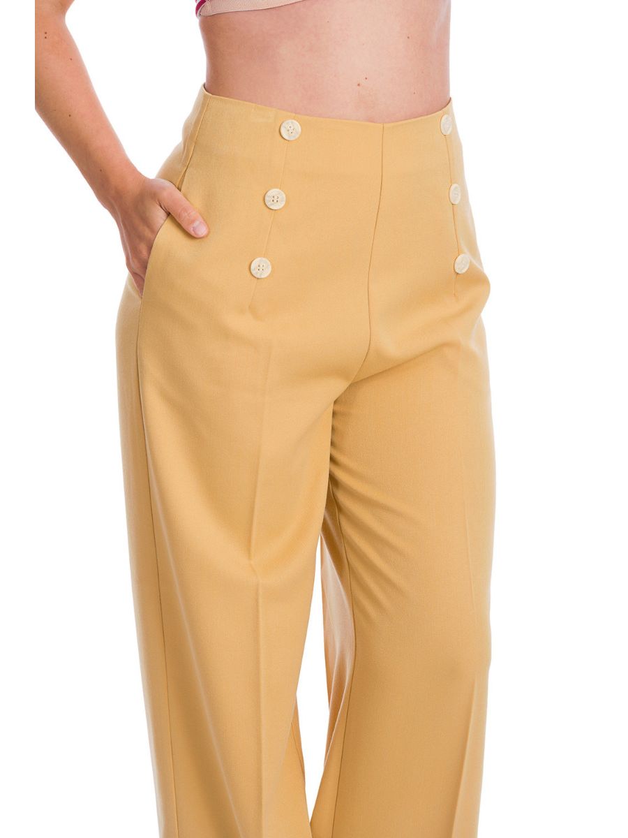 Banned Retro 1950's Adventures Ahead Button Vintage Elizabeth Wide Leg Trouser Mustard Yellow