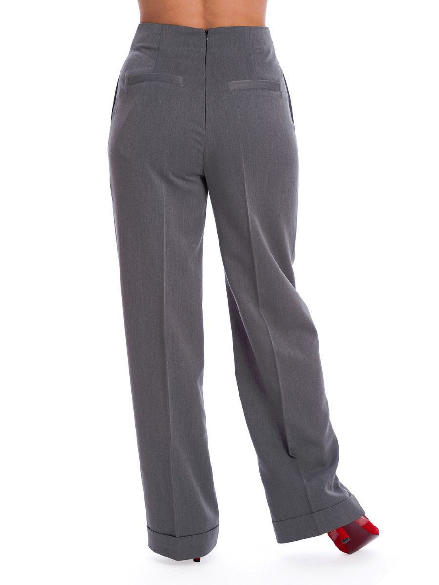 Banned Retro 1950's Adventures Ahead Button Vintage Elizabeth Wide Leg Trouser Grey