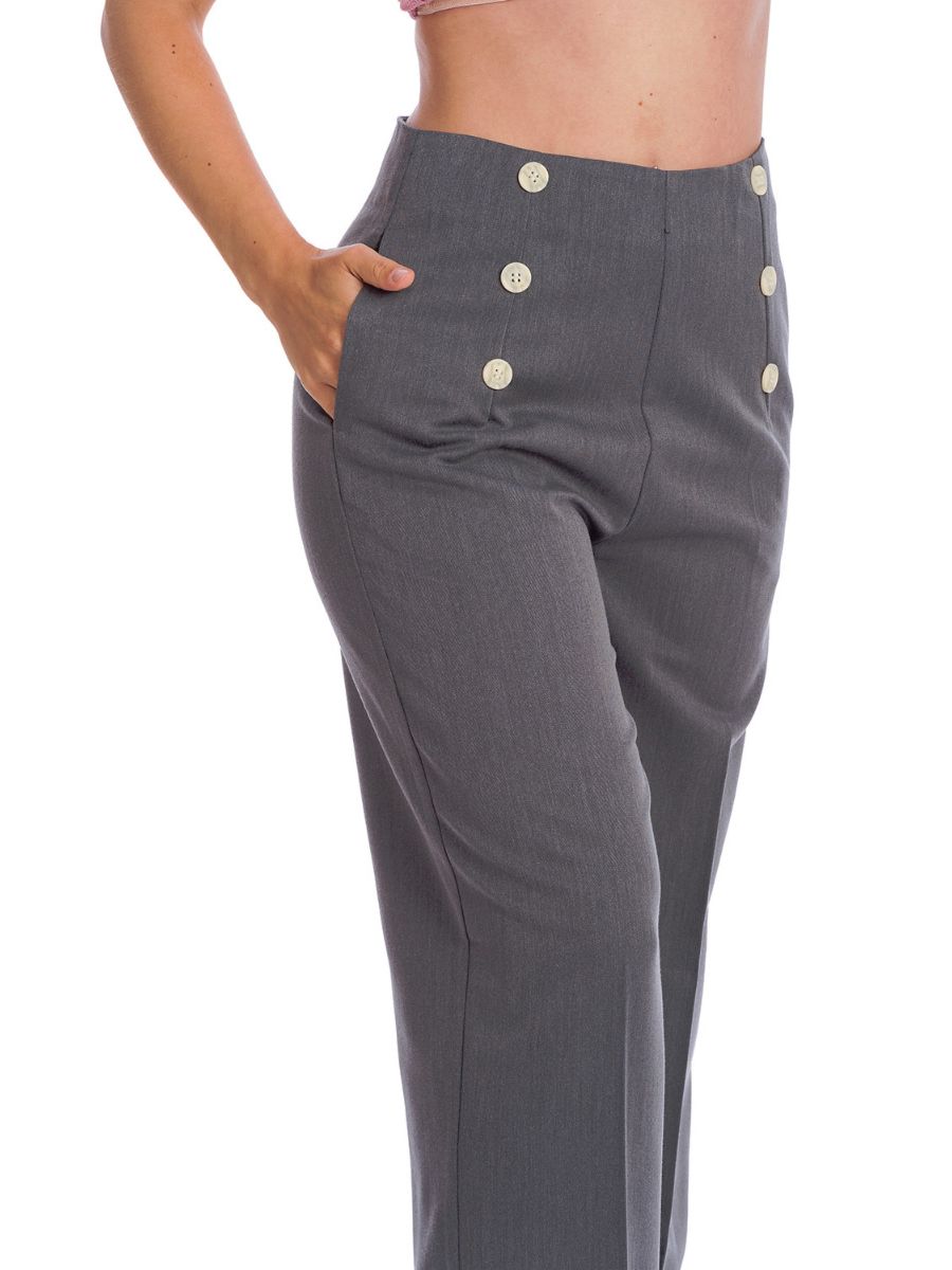 Banned Retro 1950's Adventures Ahead Button Vintage Elizabeth Wide Leg Trouser Grey