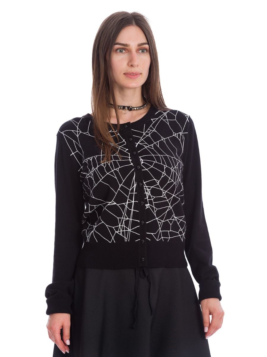 Banned Alternative Creepy Spider Web Cardigan Black