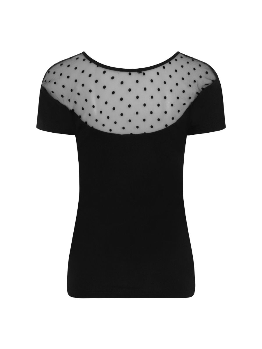 Banned Retro 1950s Smoulder Keyhole Polka Dot Mesh Net Vintage Top Black
