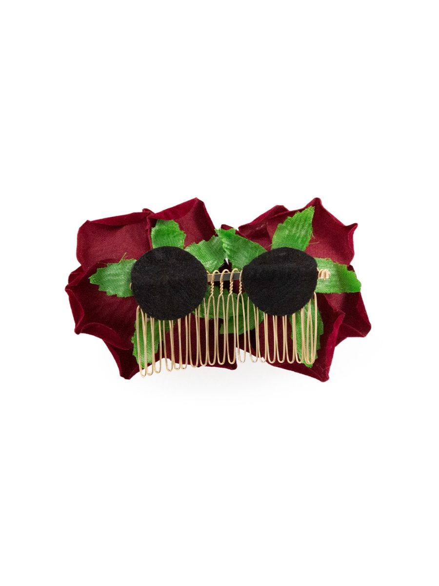 Banned Retro Be My Valentine Double Rose Vintage Hairpin Burgundy