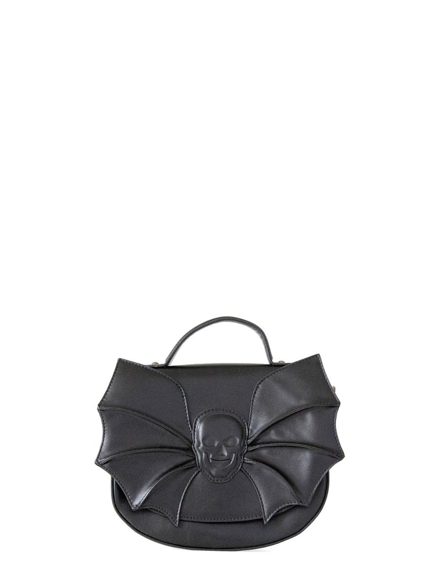 Banned Alternative Silent Creature Skull Bat Wings Black Vegan Leather Shoulder Bag