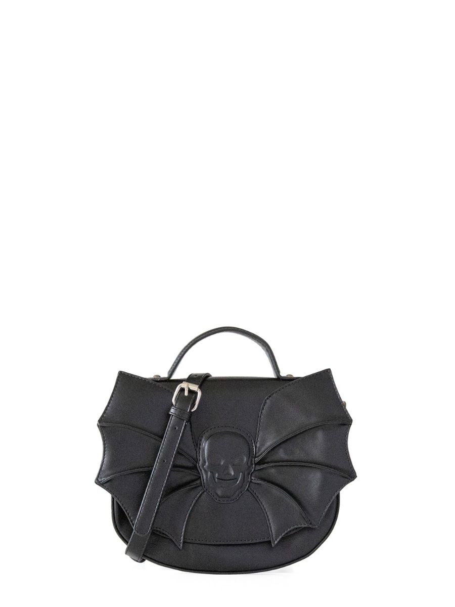 Banned Alternative Silent Creature Skull Bat Wings Black Vegan Leather Shoulder Bag