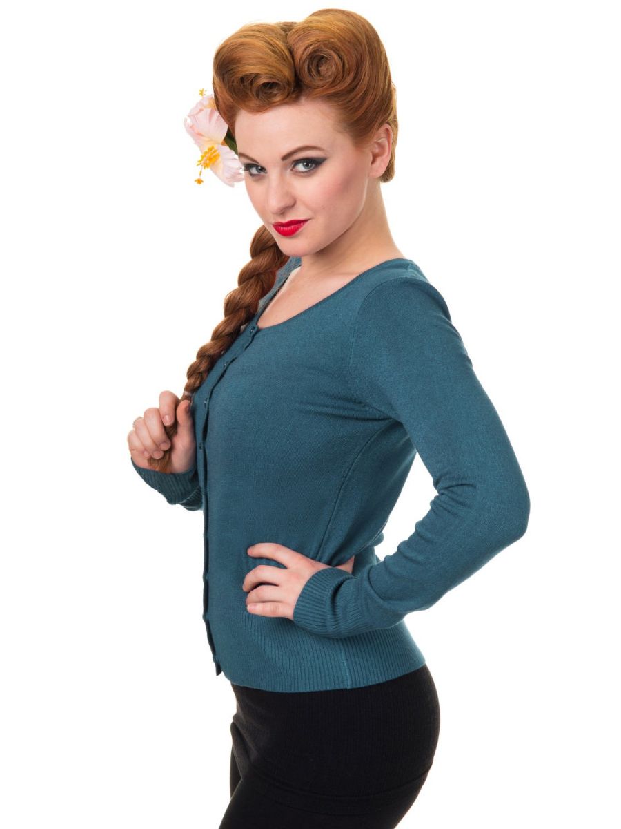 Banned Retro Getaway Long Sleeve Gina Vintage Cardigan Ink Blue