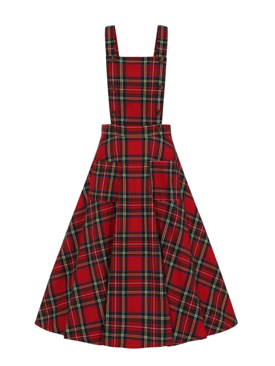 Banned Retro 1960's Sweet Tartan Red Plaid Pinafore Adele Dress