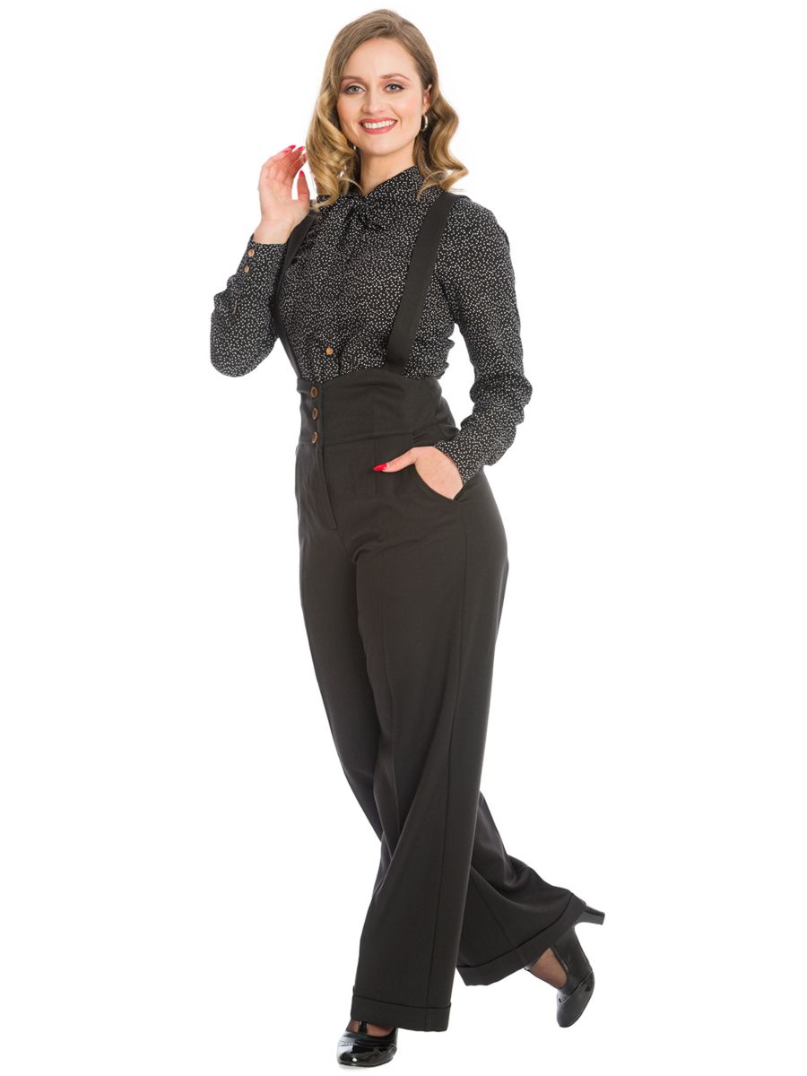 Banned retro 1940s Her favourite trouser High waisted with pockets and detachable suspenders-Black
