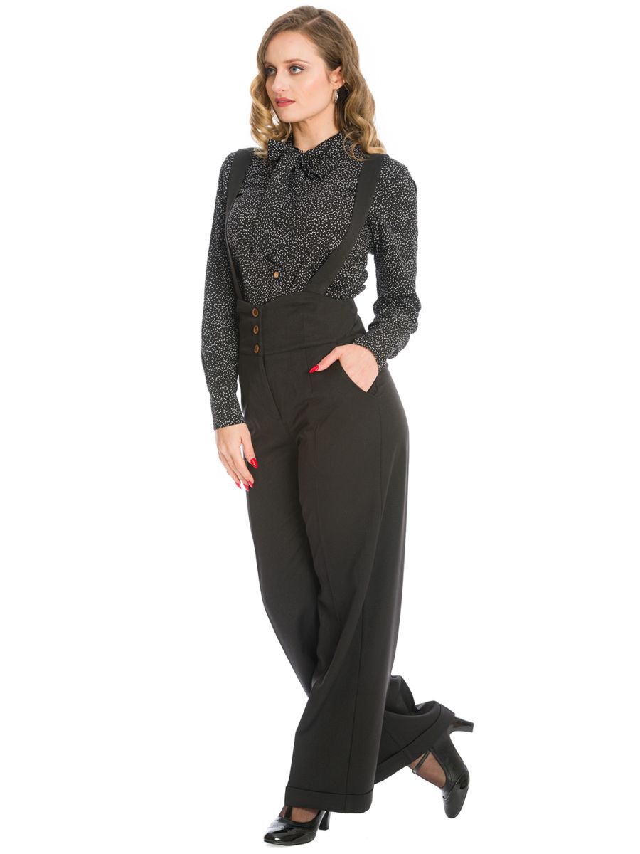Banned retro 1940s Her favourite trouser High waisted with pockets and detachable suspenders-Black