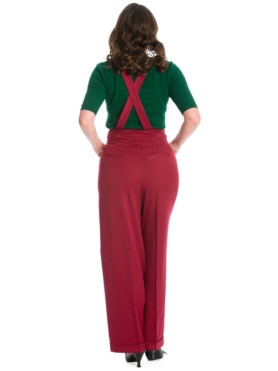 Banned retro 1940s Her favourite trouser High waisted with pockets and detachable suspenders-Burgundy