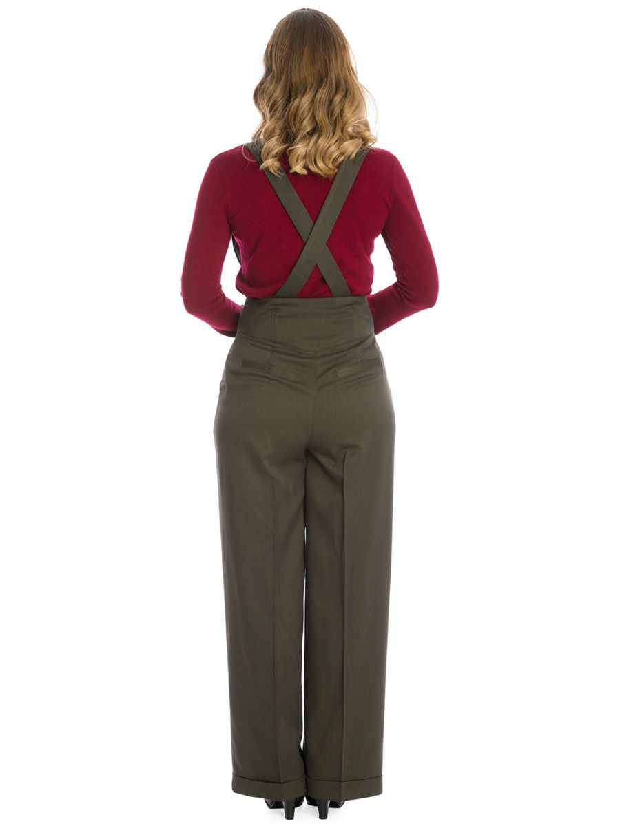 Banned retro 1940s Her favourite trouser High waisted with pockets and detachable suspenders-Green