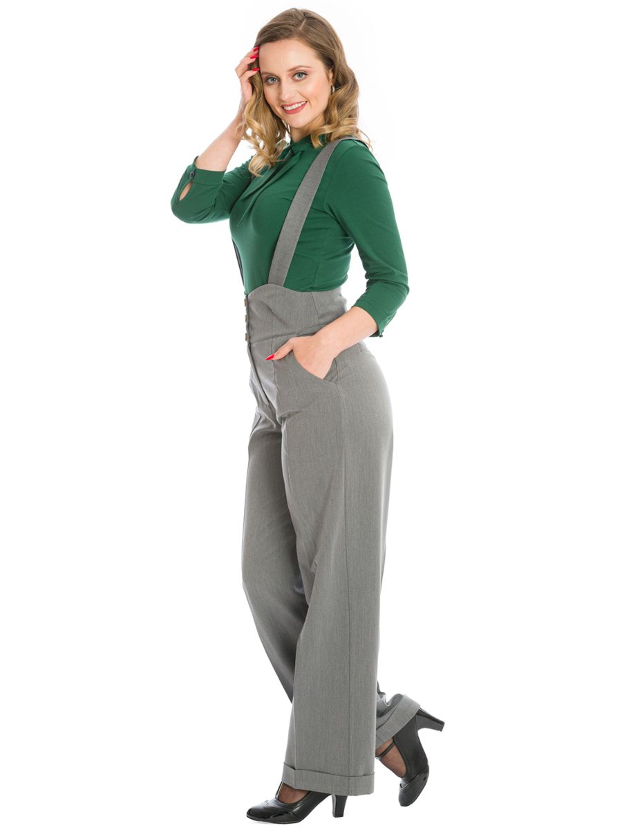 Banned retro 1940s Her favourite trouser High waisted with pockets and detachable suspenders-Grey