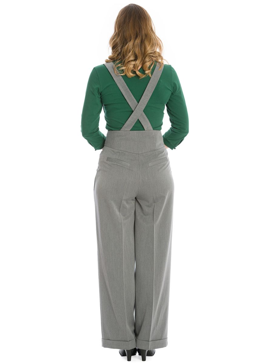 Banned retro 1940s Her favourite trouser High waisted with pockets and detachable suspenders-Grey