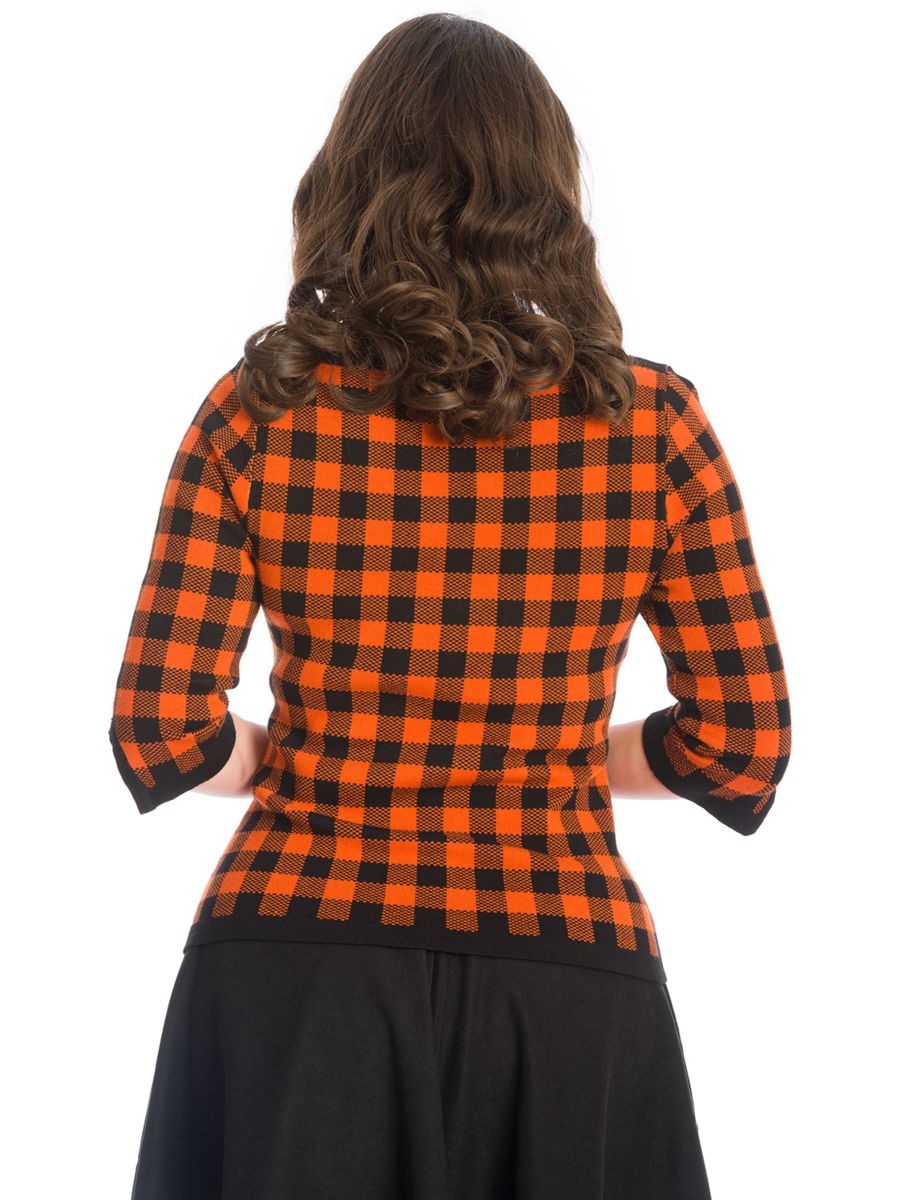 HOUNDSTOOTH KNIT JUMPER-Orange
