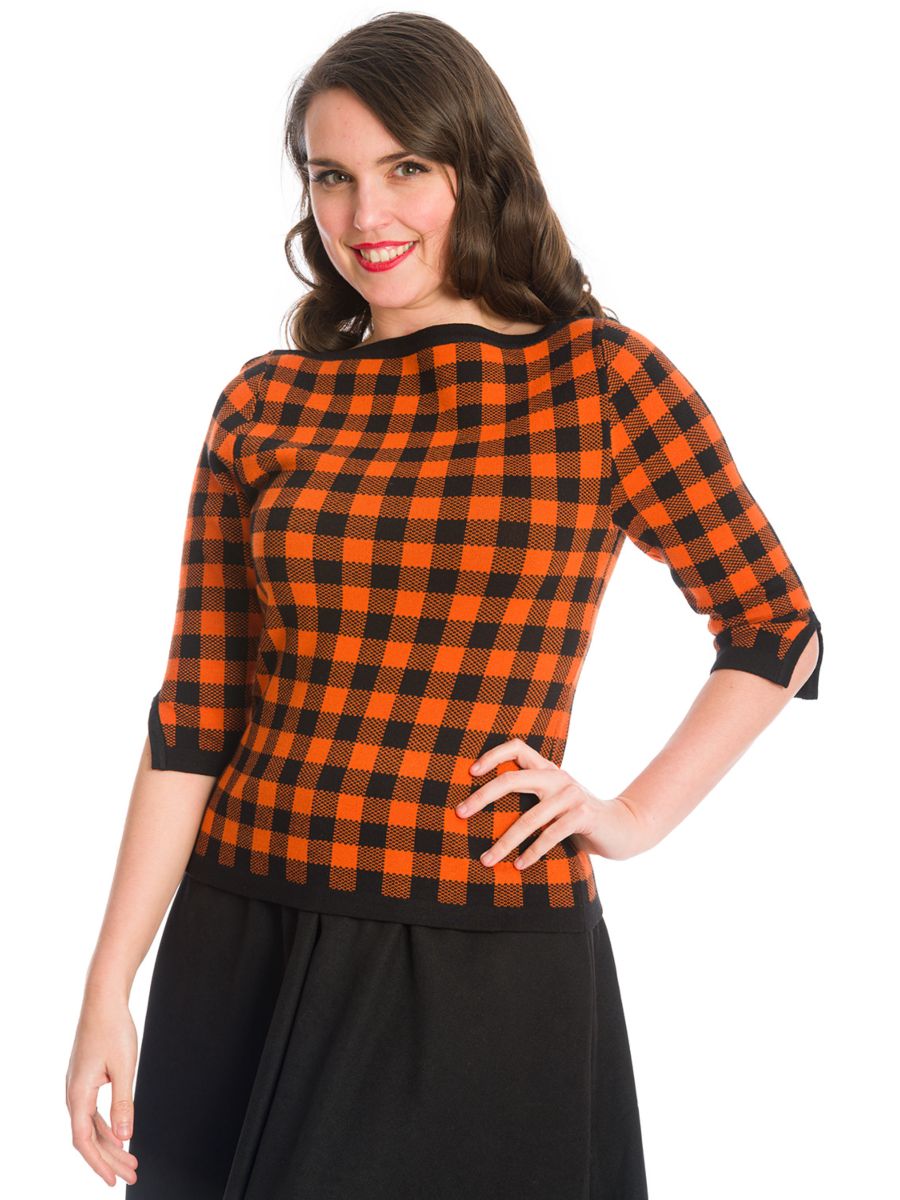 HOUNDSTOOTH KNIT JUMPER-Orange