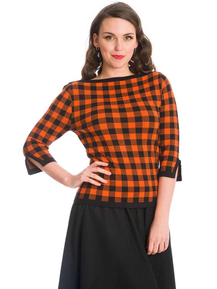 HOUNDSTOOTH KNIT JUMPER-Orange