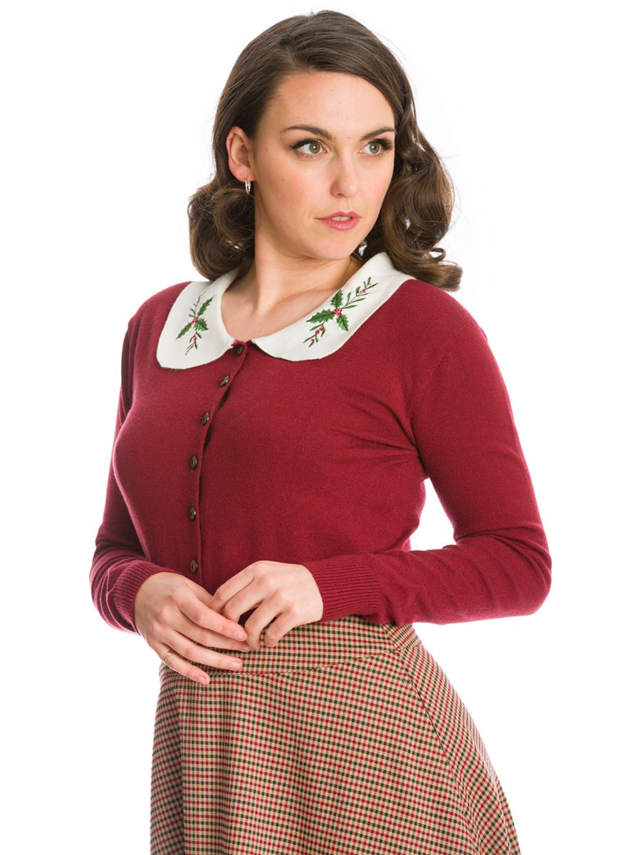 HAPPY HOLLY CARDIGAN-Burgundy